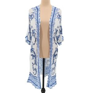 Chicos Floral Print Lightweight Kimono Swim Cover‎ Vacation Beach Size OP or S